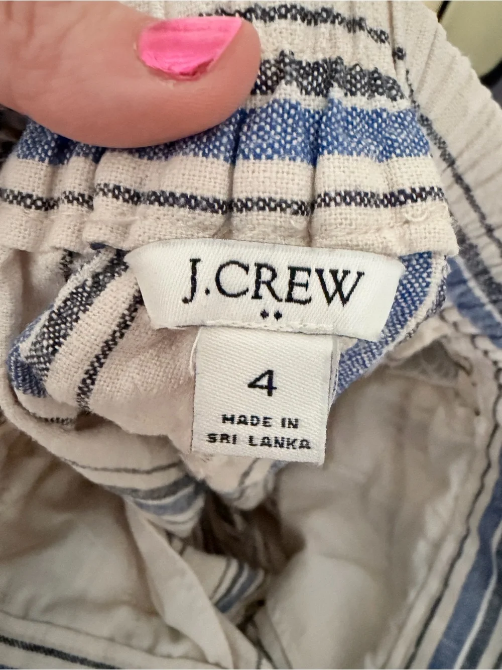 J. Crew Linen Striped Blue and Cream Tie-Waist Women’s Shorts